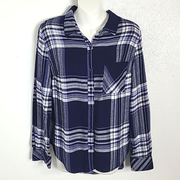 Como Vintage Tops - Como Vintage Navy Blue & White Plaid Buttondown Shirt, Size Medium
